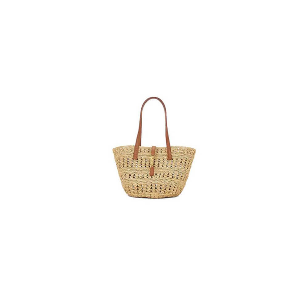 YSL Medium Panier Raffia Bag In Brown